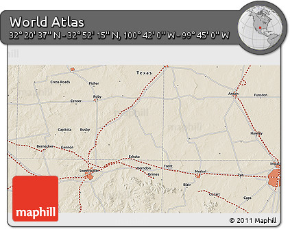 Shaded Relief 3D Map of the Area around 32° 36' 26" N, 100° 13' 29" W