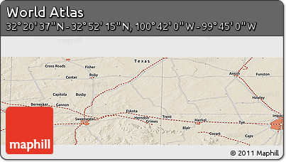 Shaded Relief Panoramic Map of the Area around 32° 36' 26" N, 100° 13' 29" W