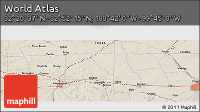 Shaded Relief Panoramic Map of the Area around 32° 36' 26" N, 100° 13' 29" W