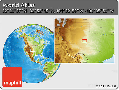 Physical Location Map of the Area around 32° 36' 26" N, 101° 4' 29" W