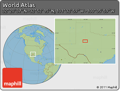 Savanna Style Location Map of the Area around 32° 36' 26" N, 101° 4' 29" W