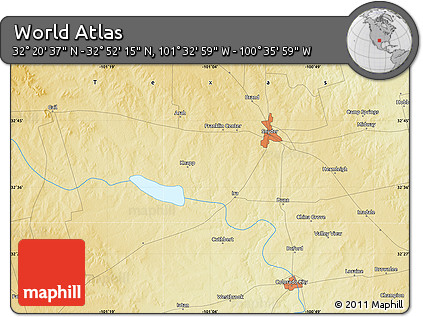 Physical Map of the Area around 32° 36' 26" N, 101° 4' 29" W