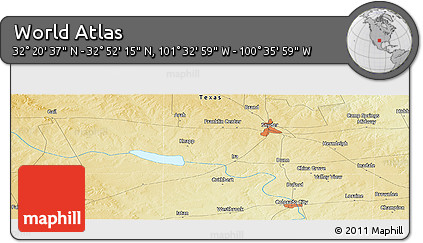 Physical Panoramic Map of the Area around 32° 36' 26" N, 101° 4' 29" W