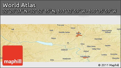 Physical Panoramic Map of the Area around 32° 36' 26" N, 101° 4' 29" W