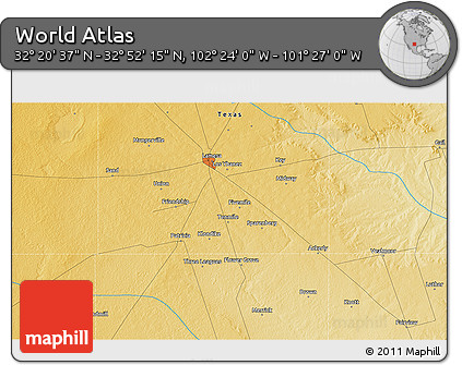 Physical 3D Map of the Area around 32° 36' 26" N, 101° 55' 30" W