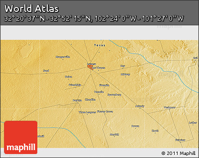 Physical 3D Map of the Area around 32° 36' 26" N, 101° 55' 30" W
