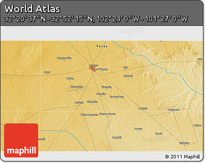 Physical 3D Map of the Area around 32° 36' 26" N, 101° 55' 30" W