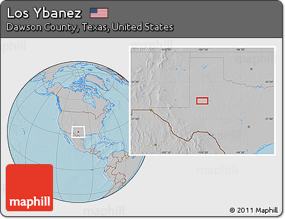 Gray Location Map of Los Ybanez, hill shading