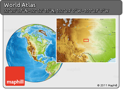 Physical Location Map of the Area around 32° 36' 26" N, 101° 55' 30" W