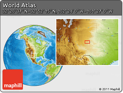 Physical Location Map of the Area around 32° 36' 26" N, 101° 55' 30" W