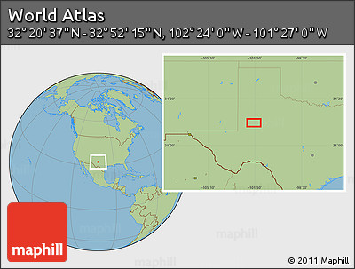 Savanna Style Location Map of the Area around 32° 36' 26" N, 101° 55' 30" W