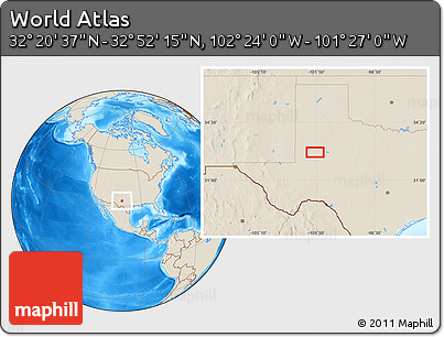 Shaded Relief Location Map of the Area around 32° 36' 26" N, 101° 55' 30" W