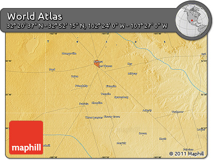Physical Map of the Area around 32° 36' 26" N, 101° 55' 30" W