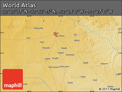 Physical Map of the Area around 32° 36' 26" N, 101° 55' 30" W