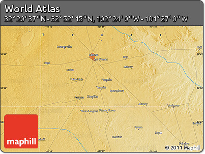 Physical Map of the Area around 32° 36' 26" N, 101° 55' 30" W