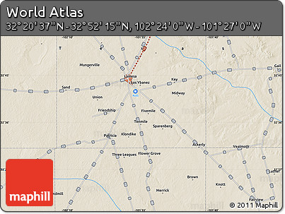 Shaded Relief Map of the Area around 32° 36' 26" N, 101° 55' 30" W