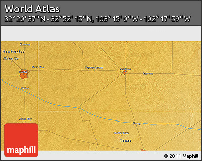 Physical 3D Map of the Area around 32° 36' 26" N, 102° 46' 30" W