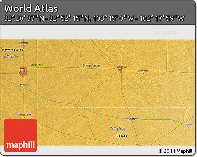 Physical 3D Map of the Area around 32° 36' 26" N, 102° 46' 30" W