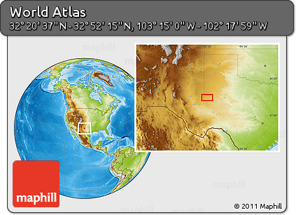 Physical Location Map of the Area around 32° 36' 26" N, 102° 46' 30" W