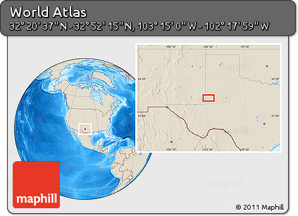 Shaded Relief Location Map of the Area around 32° 36' 26" N, 102° 46' 30" W