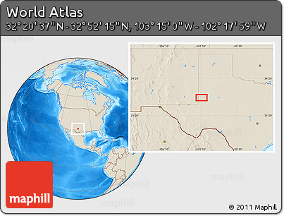 Shaded Relief Location Map of the Area around 32° 36' 26" N, 102° 46' 30" W