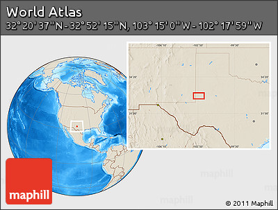 Shaded Relief Location Map of the Area around 32° 36' 26" N, 102° 46' 30" W