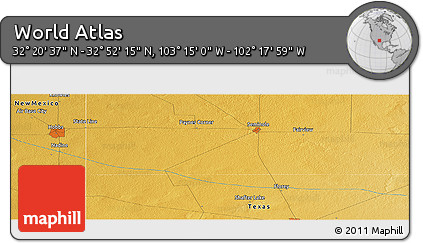 Physical Panoramic Map of the Area around 32° 36' 26" N, 102° 46' 30" W