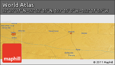 Physical Panoramic Map of the Area around 32° 36' 26" N, 102° 46' 30" W