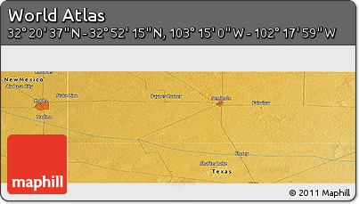 Physical Panoramic Map of the Area around 32° 36' 26" N, 102° 46' 30" W