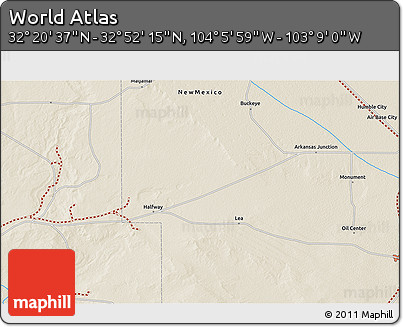 Shaded Relief 3D Map of the Area around 32° 36' 26" N, 103° 37' 30" W