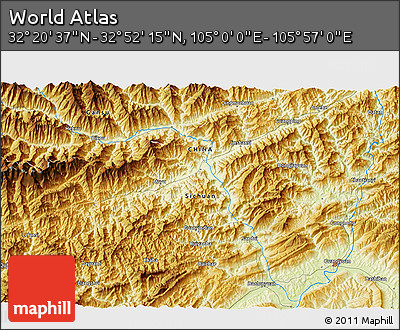 Physical 3D Map of the Area around 32° 36' 26" N, 105° 28' 29" E