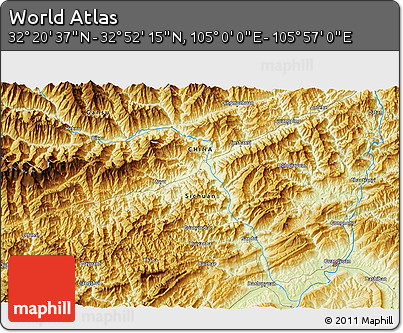 Physical 3D Map of the Area around 32° 36' 26" N, 105° 28' 29" E