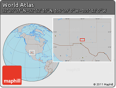 Gray Location Map of the Area around 32° 36' 26" N, 106° 10' 30" W
