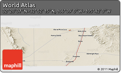 Shaded Relief Panoramic Map of the Area around 32° 36' 26" N, 106° 10' 30" W