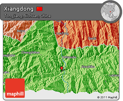 Political 3D Map of Xiangdong