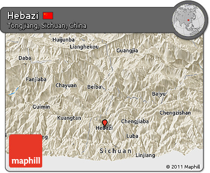 Shaded Relief Panoramic Map of Hebazi