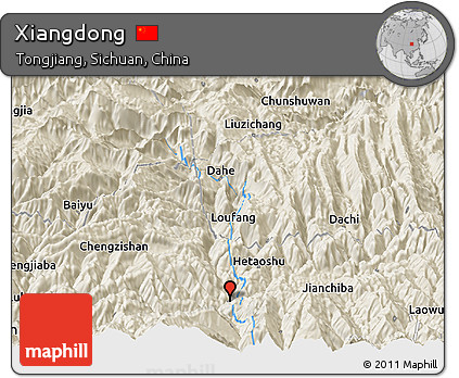 Shaded Relief Panoramic Map of Xiangdong