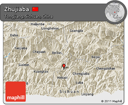 Shaded Relief Panoramic Map of Zhujiaba