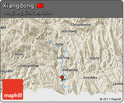 Shaded Relief Panoramic Map of Xiangdong