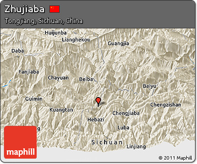 Shaded Relief Panoramic Map of Zhujiaba