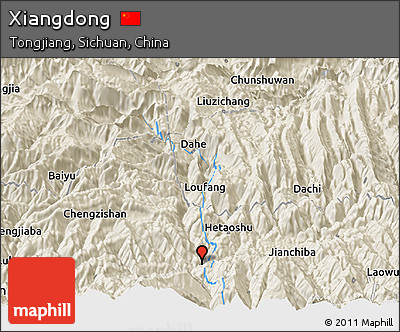 Shaded Relief Panoramic Map of Xiangdong