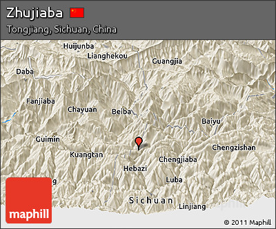 Shaded Relief Panoramic Map of Zhujiaba