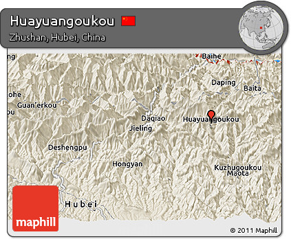 Shaded Relief Panoramic Map of Huayuangoukou