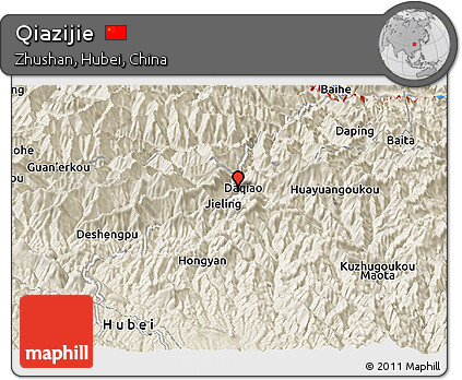 Shaded Relief Panoramic Map of Qiazijie