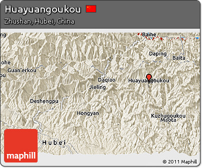 Shaded Relief Panoramic Map of Huayuangoukou