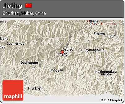 Shaded Relief Panoramic Map of Jieling