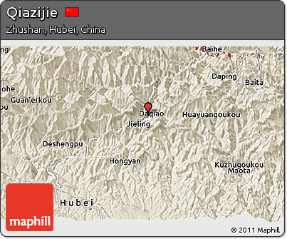 Shaded Relief Panoramic Map of Qiazijie