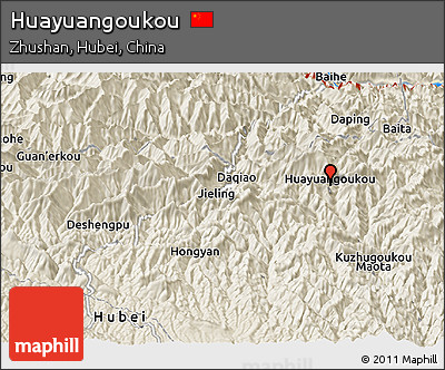 Shaded Relief Panoramic Map of Huayuangoukou