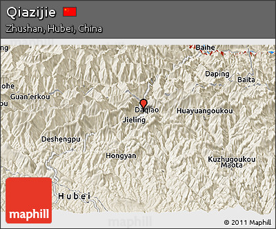 Shaded Relief Panoramic Map of Qiazijie