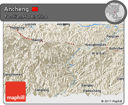 Shaded Relief Panoramic Map of Ancheng